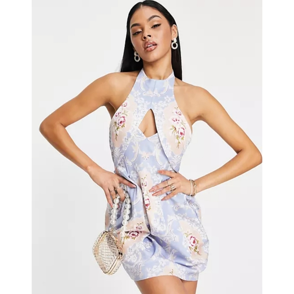 Floral backless mini tulip dress